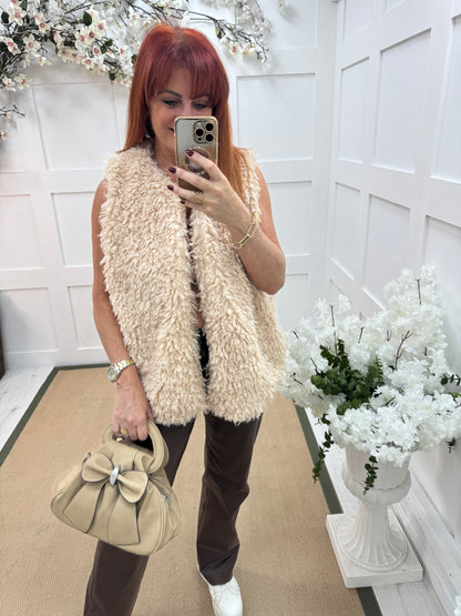 Hassie: Cream teddy bear gilet. One size 16-20