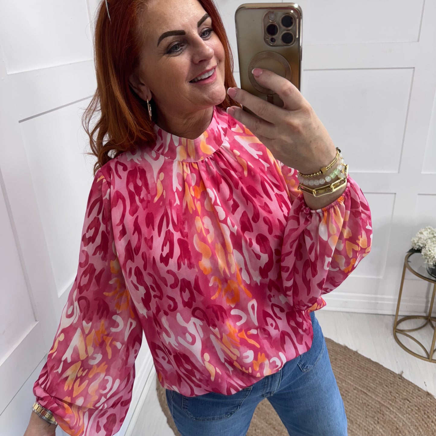 Holly: Pink & orange leopard print top. One size: 12-18