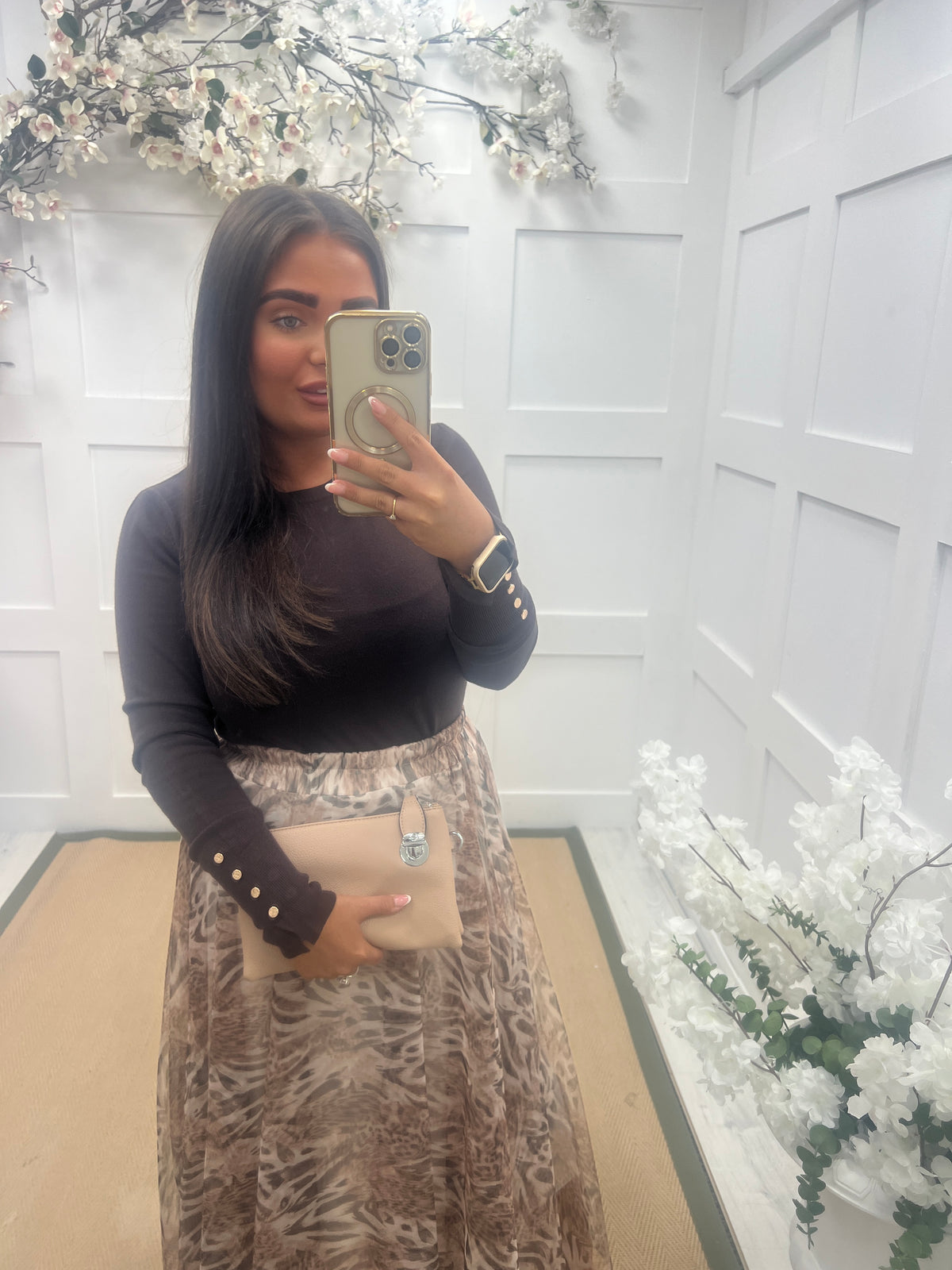 Carmen: Gold button fine knit top. One size: 10-16. 3 colours