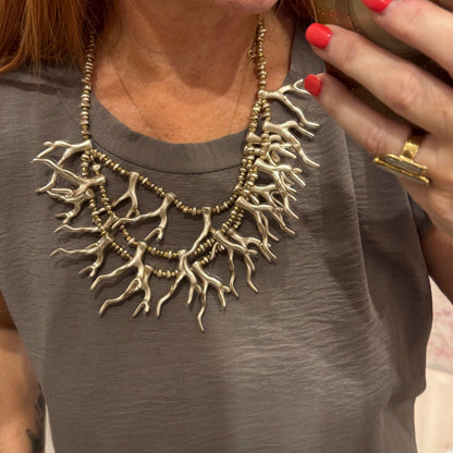 Chloe: Chunky matt gold coral statement necklace