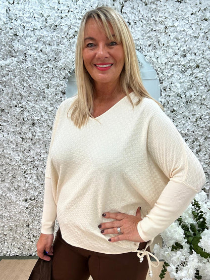 Aria: Cream waffle tie top. One size 16-22