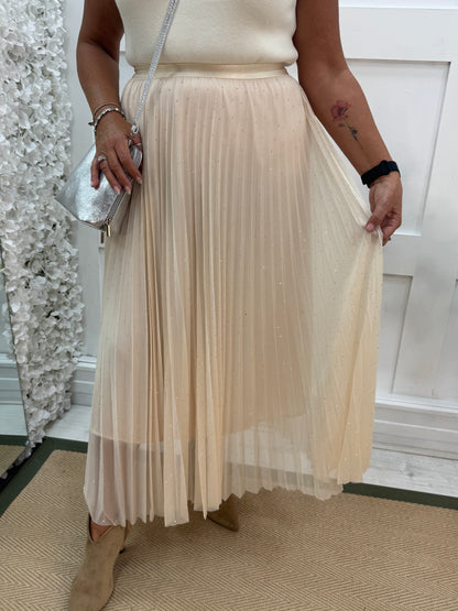 Natalie: Cream diamanté maxi skirt. One size 12-16