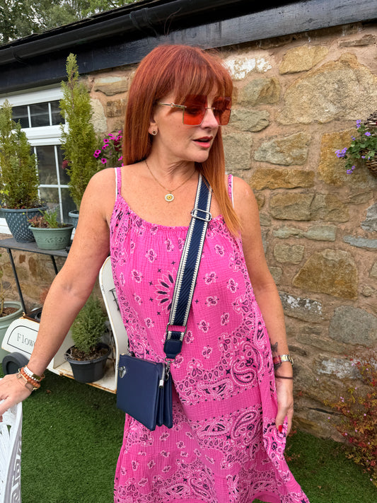 Purdy: Paisley print midi dress. One size: 12-18. 3 colours