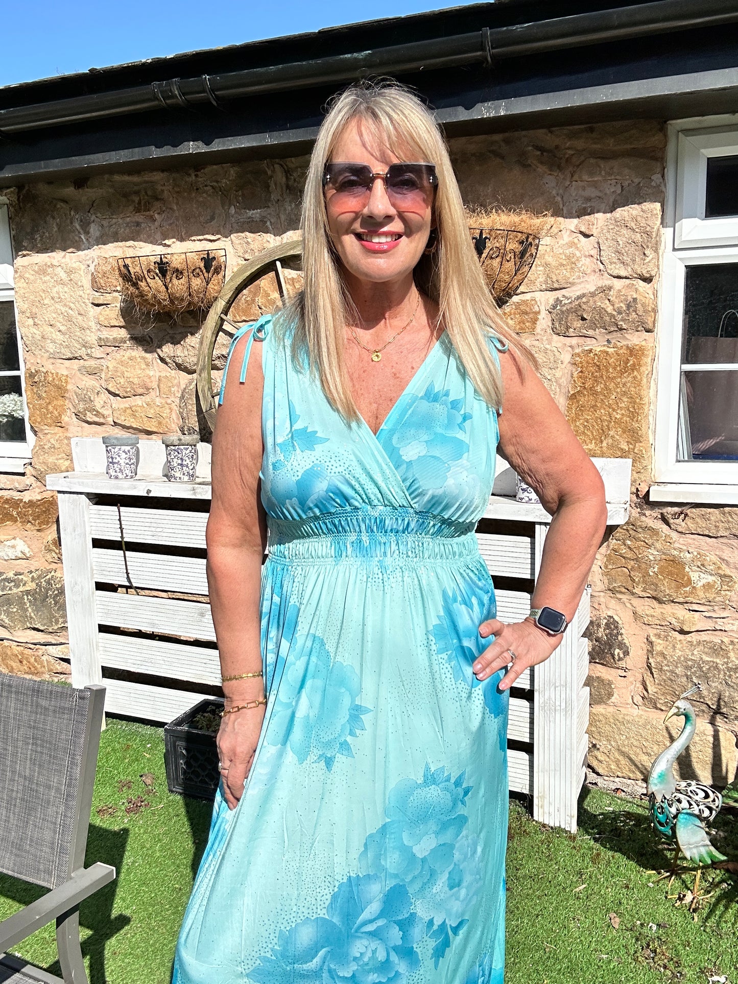 Phoebe: Stretchy turquoise blue maxi dress. One size 12-18