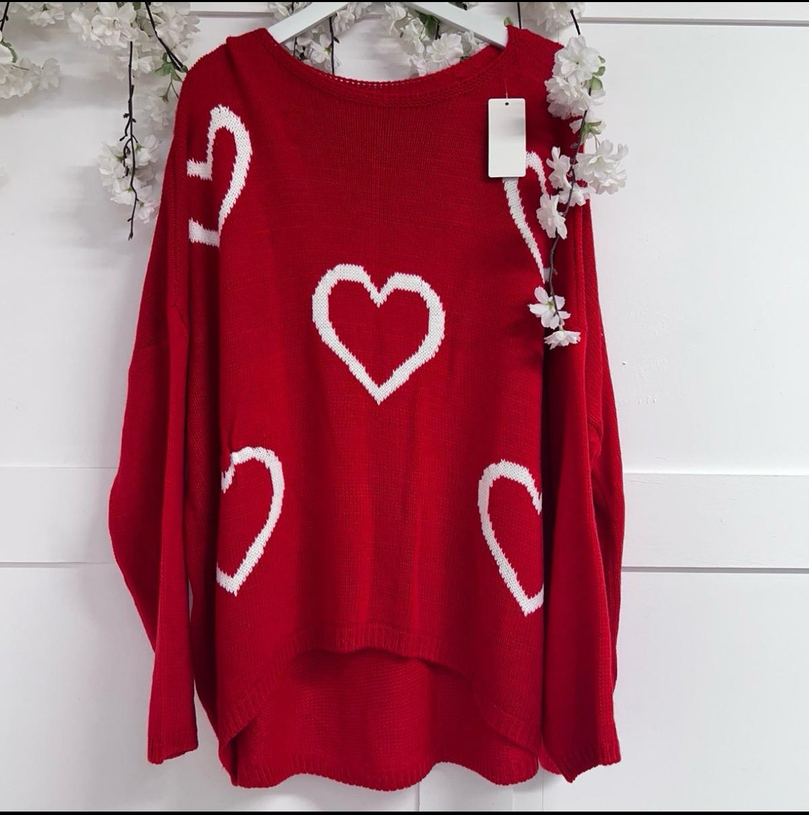 Kellie: Oversized multi heart knitted jumper. One size 14-24