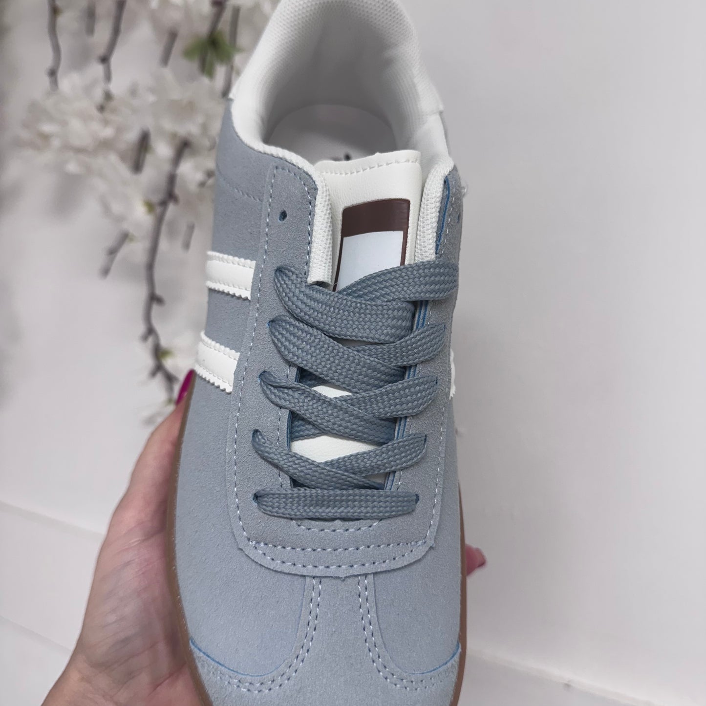 Billie: Blue & white stripe trainers. Sizes 3-8