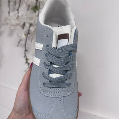 Billie: Blue & white stripe trainers. Sizes 3-8