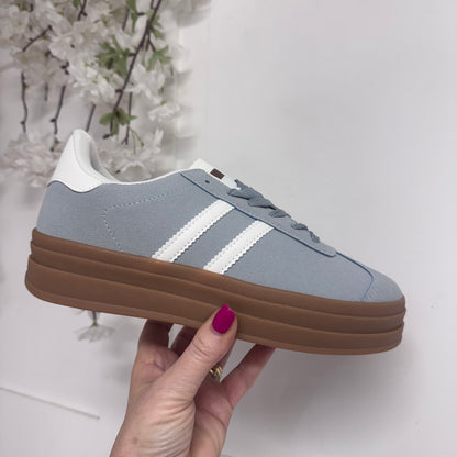 Billie: Blue & white stripe trainers. Sizes 3-8