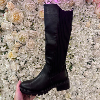 Trova Black stretchy knee high boots