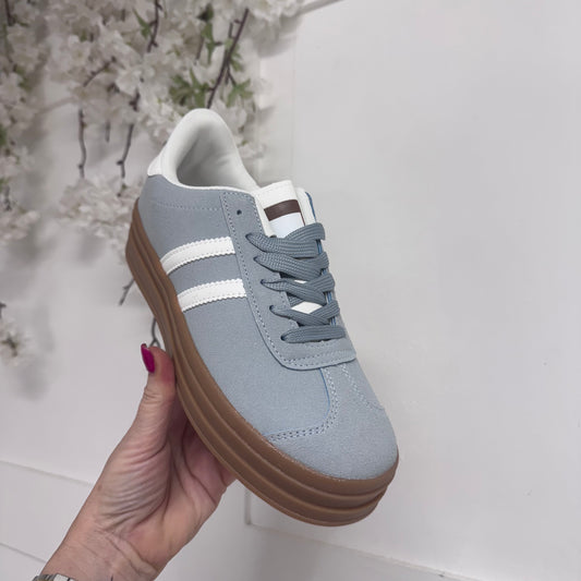 Billy: Blue & white stripe trainers. Sizes 3-8