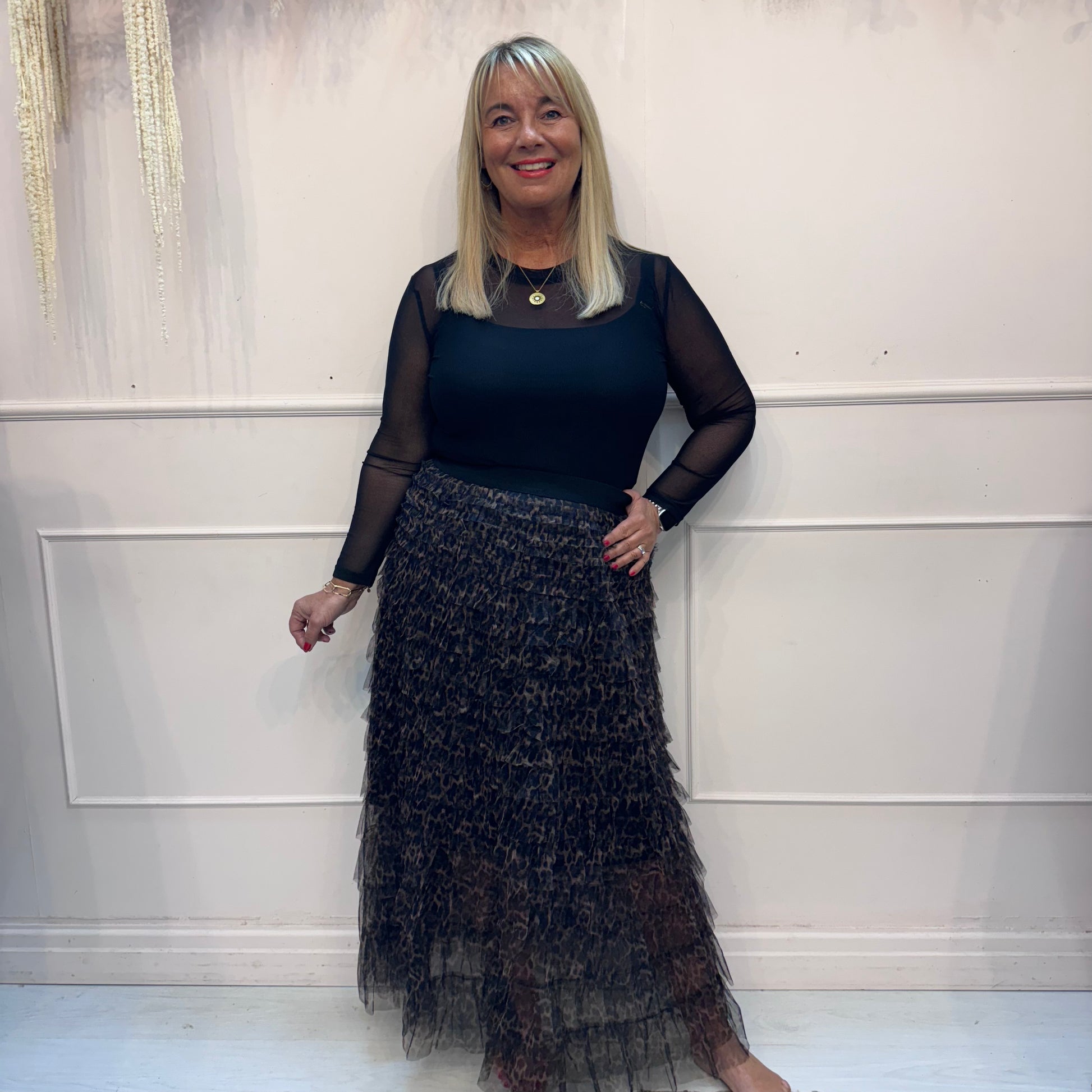 Tulissa Leopard print layered tulle maxi skirt. One size 12 20
