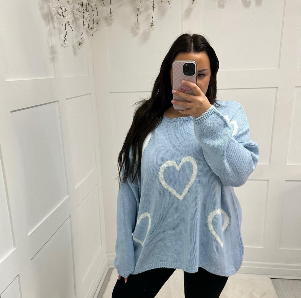 Kellie: Oversized multi heart knitted jumper. One size 14-24