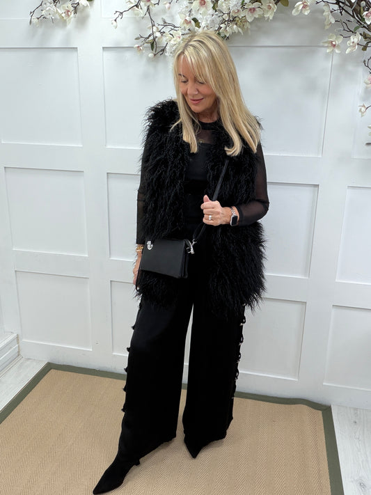 Gina: Black shaggy faux fur gilet. 2 sizes