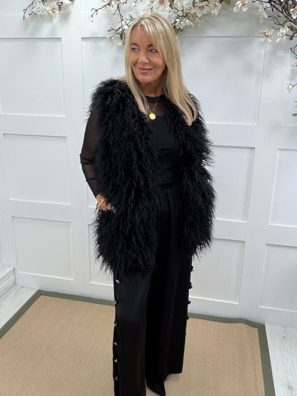 Gina: Black shaggy faux fur gilet. 2 sizes