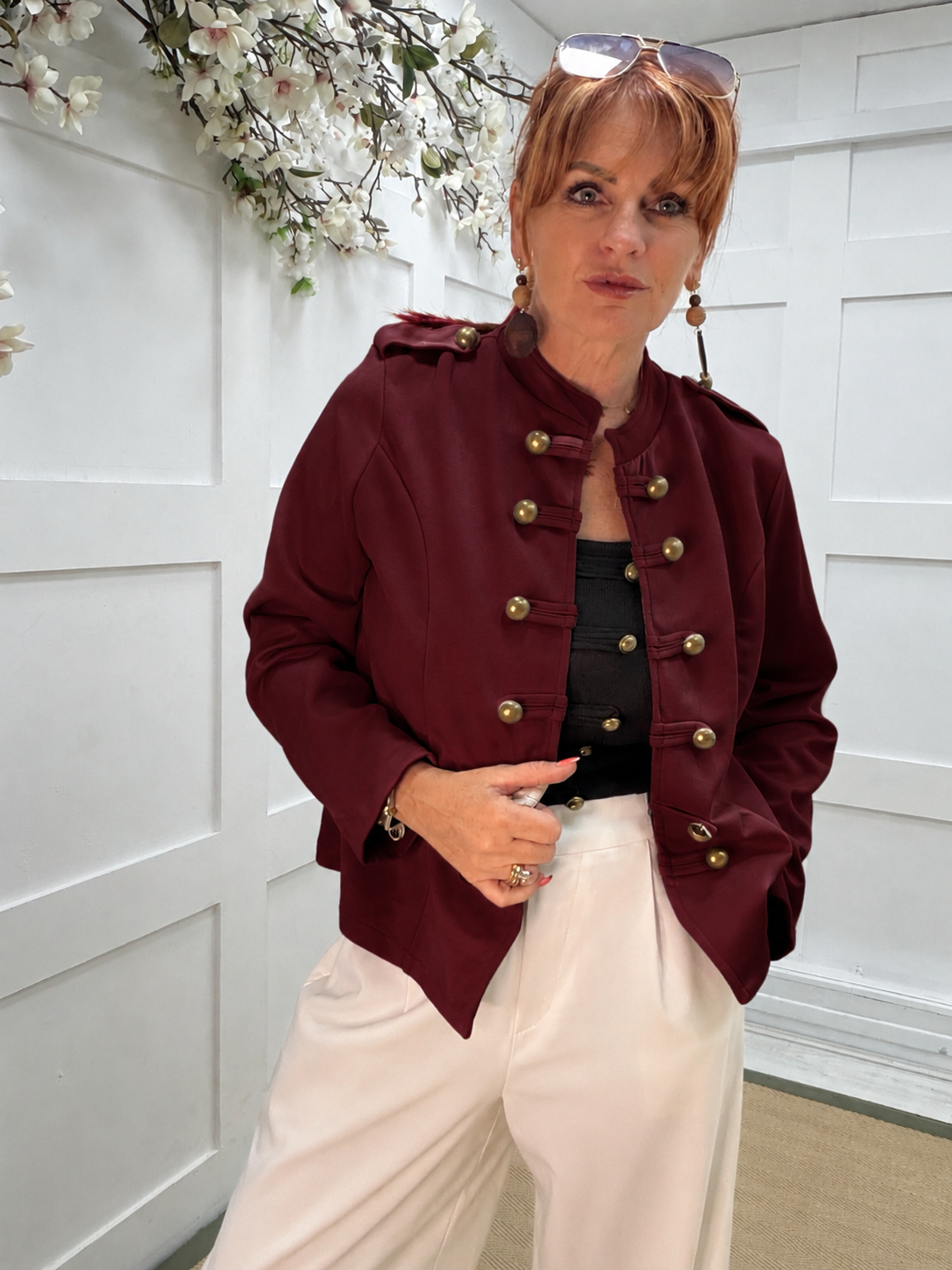 Marianne : Military style button detail blazer jacket . One size: 12-16. 4 colours