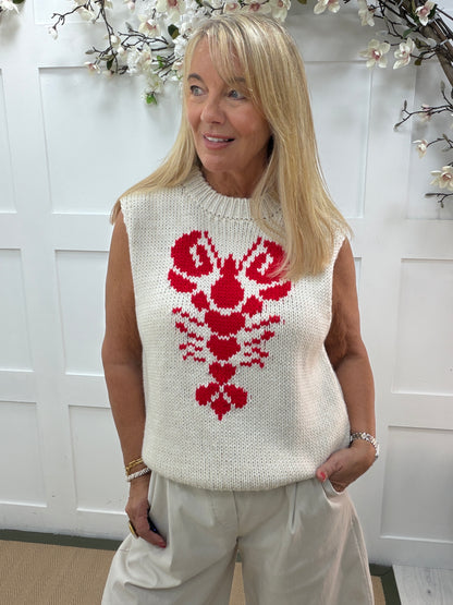Larrie: Sleeveless lobster soft knit top. One size: 14-18. 2 colours