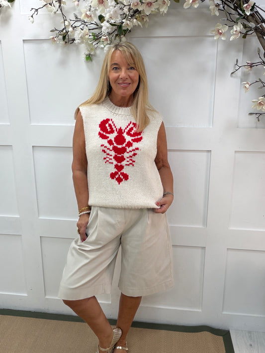 Larrie: Sleeveless lobster soft knit top. One size: 14-18. 2 colours