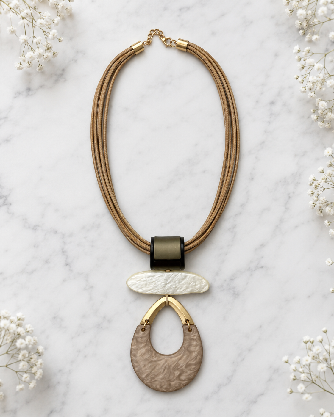 Astrid: Large neutral tone resin statement necklace.