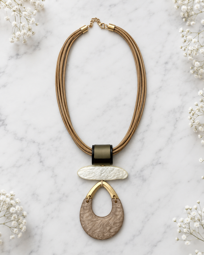 Astrid: Large neutral tone resin statement necklace.