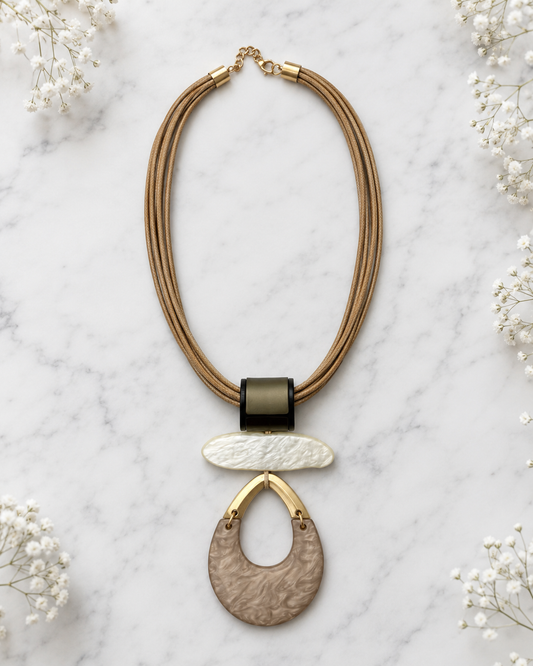 Astrid: Large neutral tone resin statement necklace.