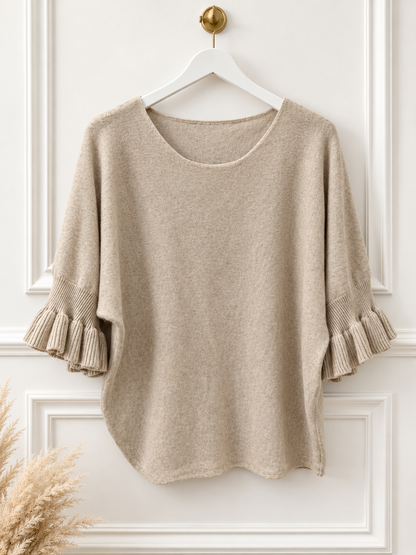 Sierra: Batwing fluted sleeve knitted top. One Size 12-18. Various colours