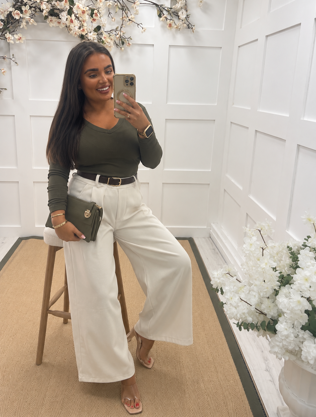 Bobbie: Basic V neck plain long sleeve top . One size: 8-14. 5 colours