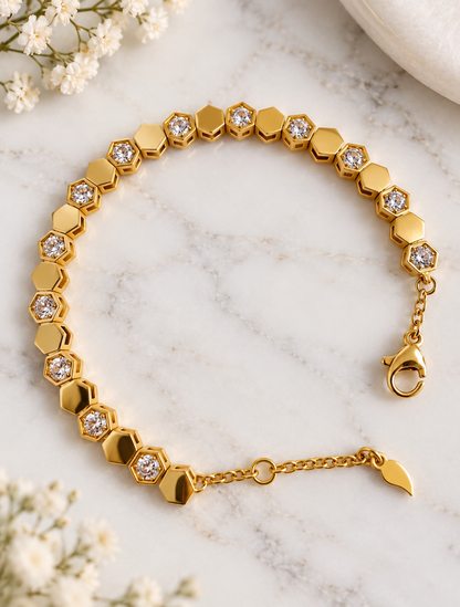 Hazel: 18K gold plated & CZ hexagon bracelet