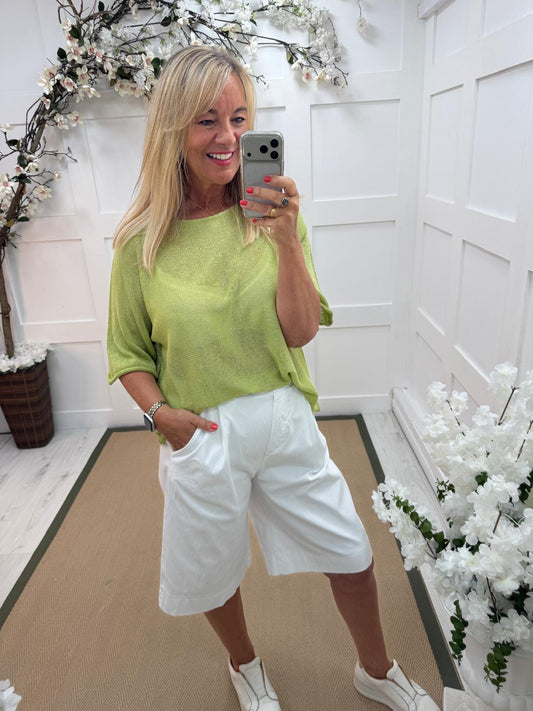Leonie: Light weight fine knit short sleeve top. One size: 12-18. 8 colours