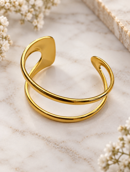 Como: 18K gold plated double cuff bangle. 2 colours
