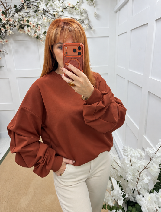 Riri: Ruffle long sleeve sweatshirt. One size: 12-16. 4 colours