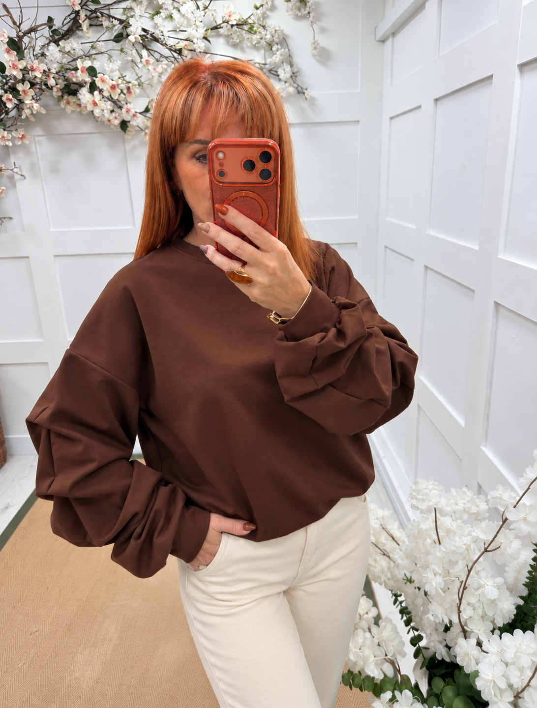 Riri: Ruffle long sleeve sweatshirt. One size: 12-16. 4 colours