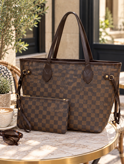 Royale: Brown designer inspired check shoulder bag