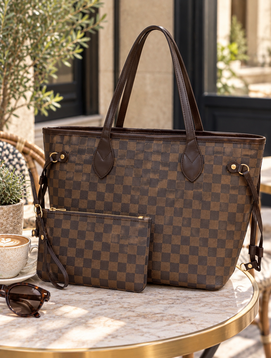 Royale: Brown designer inspired check shoulder bag