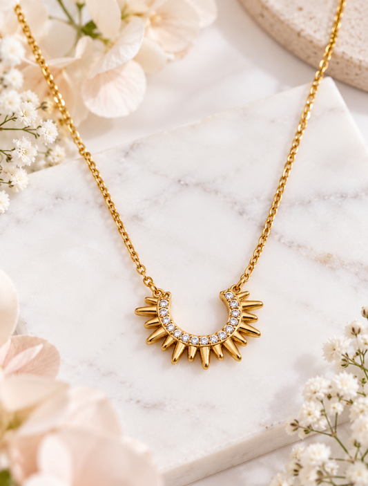 Halo: 18k gold plated sunburst necklace