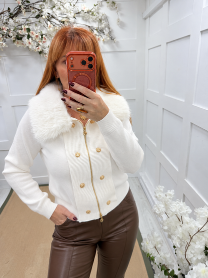 Goldie: Detachable faux fur collared zip up top. One size: 12-16. 4 colours
