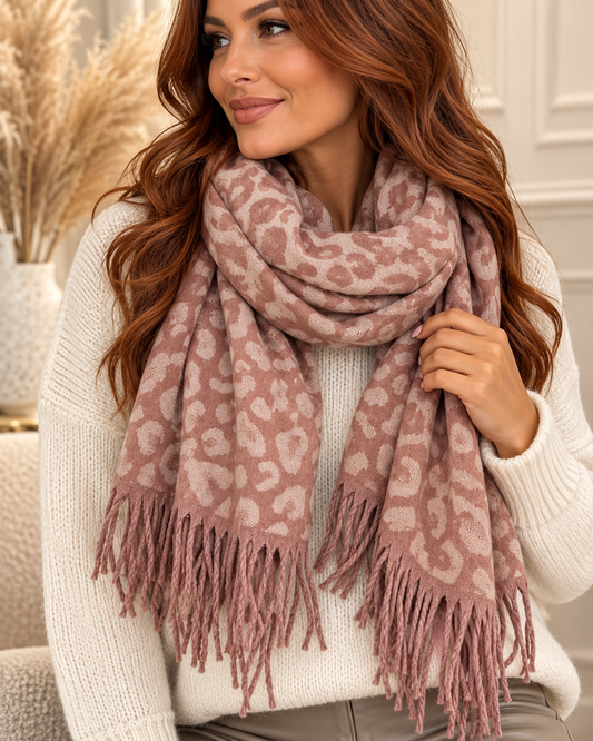 Cassie: Leopard print tassel scarf. 2 colours