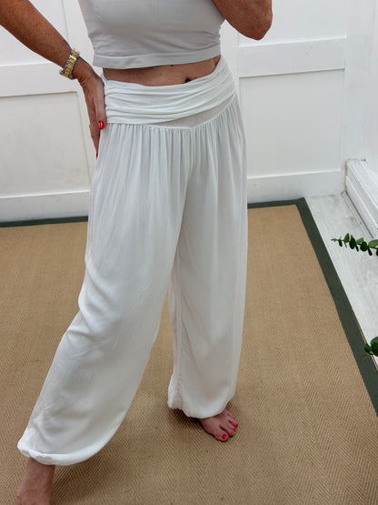 Harley: Harem leg silky trousers. One size: 10-18. 6 colours
