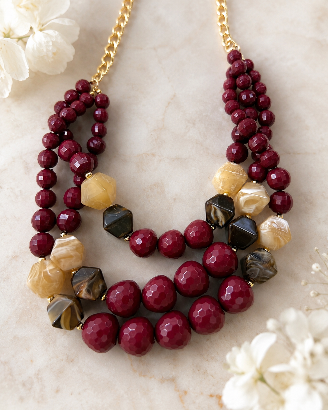 Nina: Chunky wine layered statement necklace
