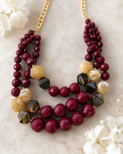 Nina: Chunky wine layered statement necklace