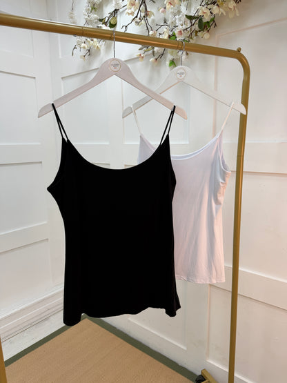 Velma: Black stretchy vest top. 2 sizes