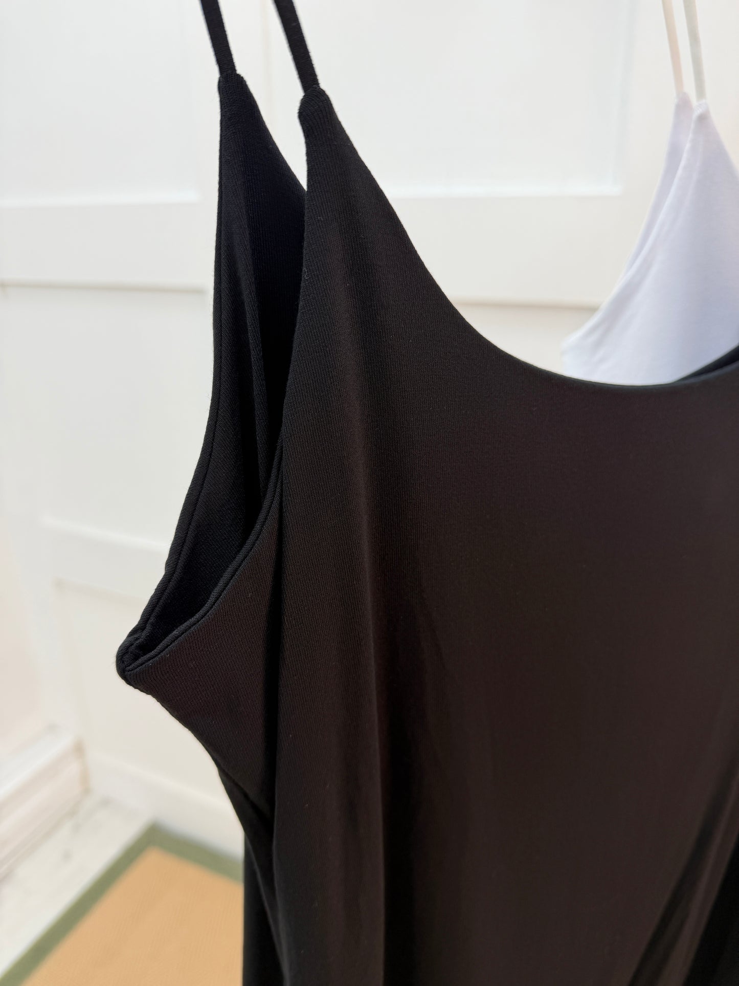 Velma: Black stretchy vest top. 2 sizes