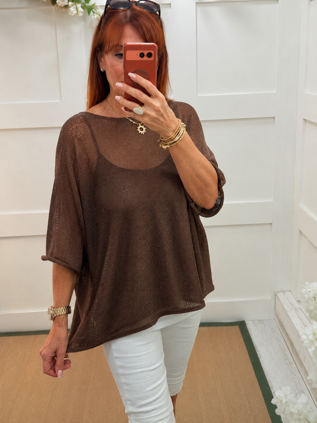 Leonie: Light weight fine knit short sleeve top. One size: 12-18. 12 colours