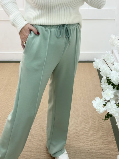 Trudy: Mint stretchy wide leg pocket trousers. 2 sizes