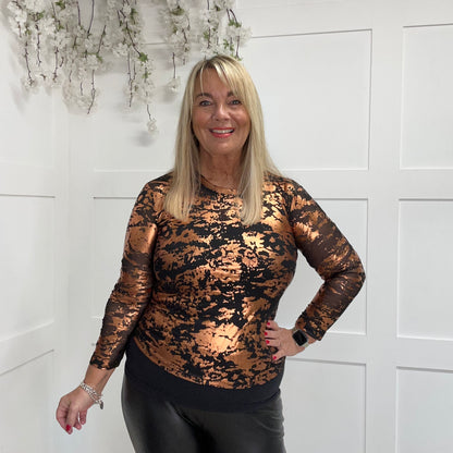 Rhiana: Metallic stretchy sheer mesh top. One size 12-18