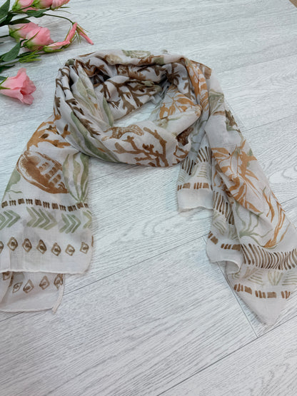 Saylor: Beige & cream sea-life scarf