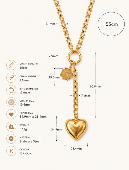 Amelie: 18k gold heart lariat pendant necklace
