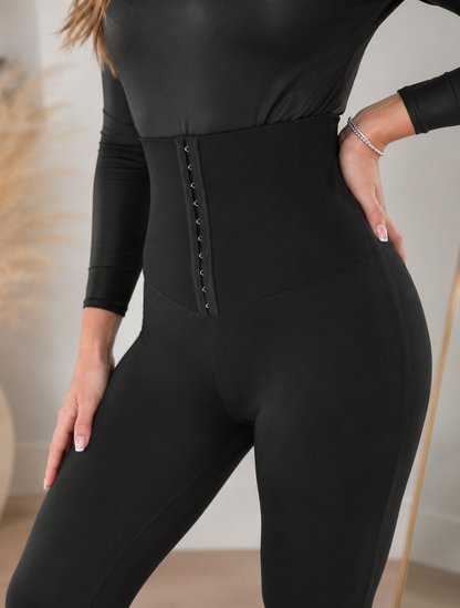 Tina: Black high waist tummy tuck leggings. Sizes 16-24