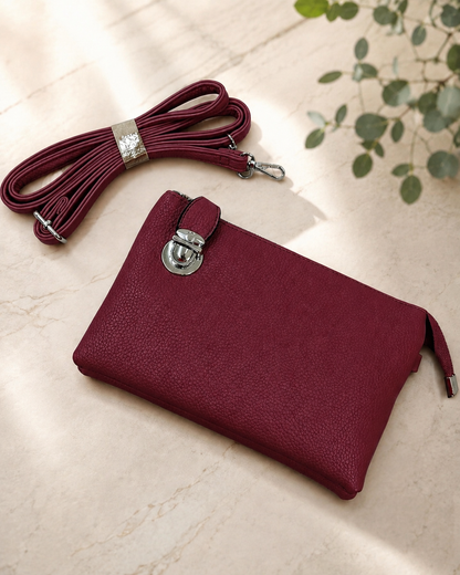 Britt 2: Three pocket crossbody bag with thin strap. Various colours