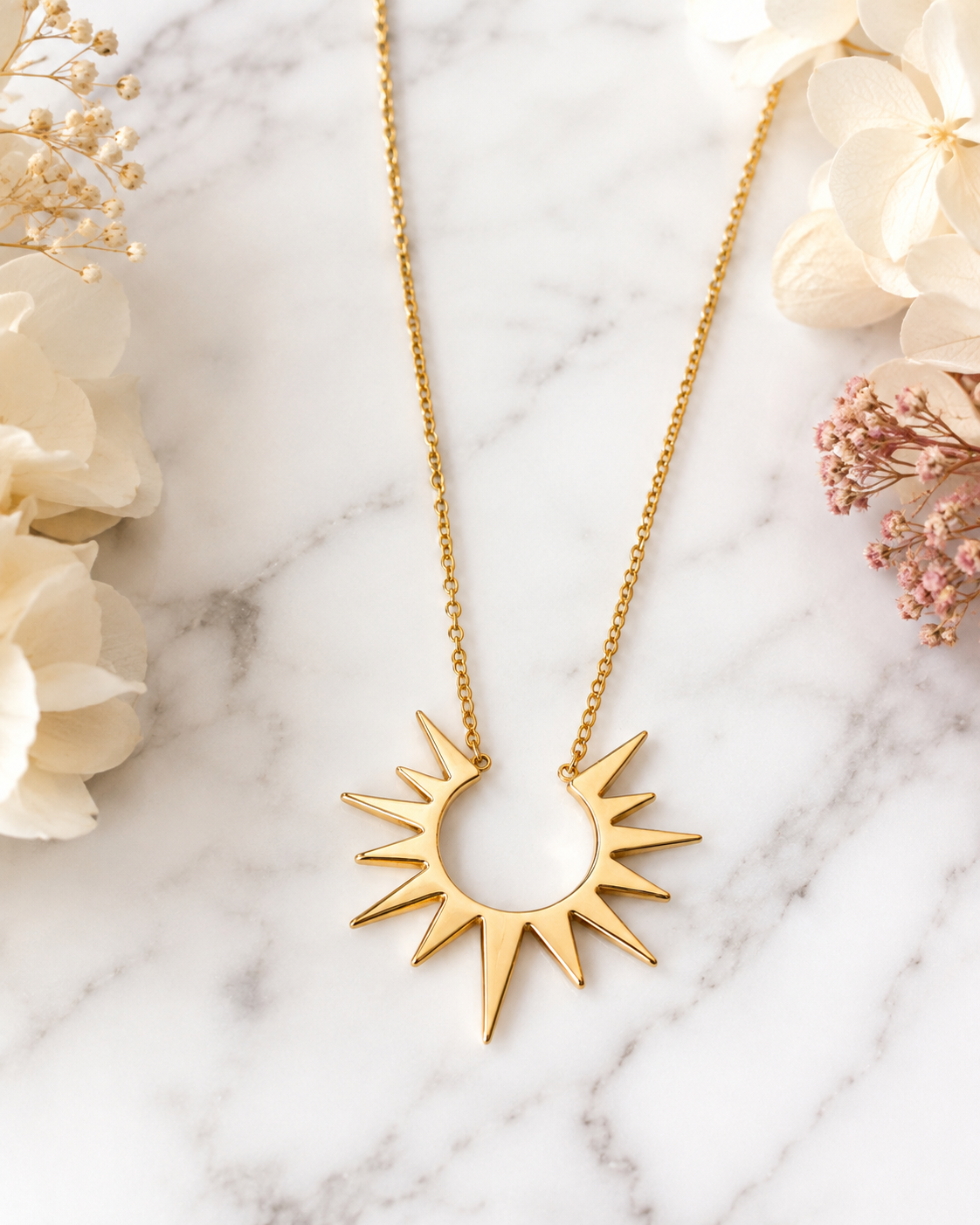 Solara: Large reversible 18k gold plated sun necklace