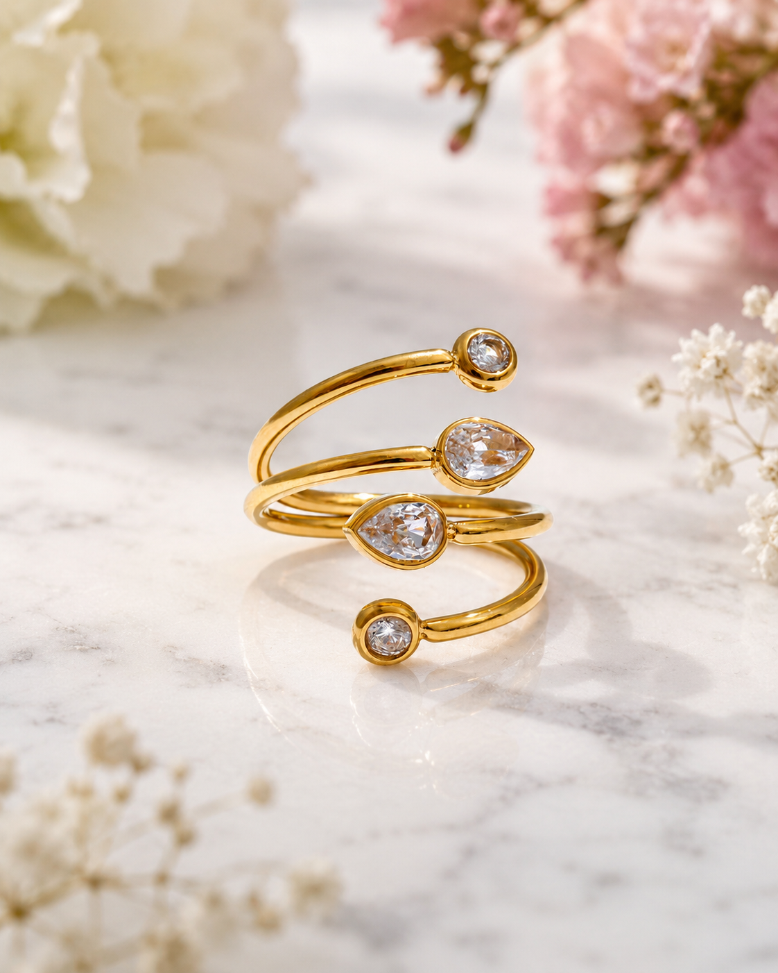 Valencia: Gold CZ spiral statement ring